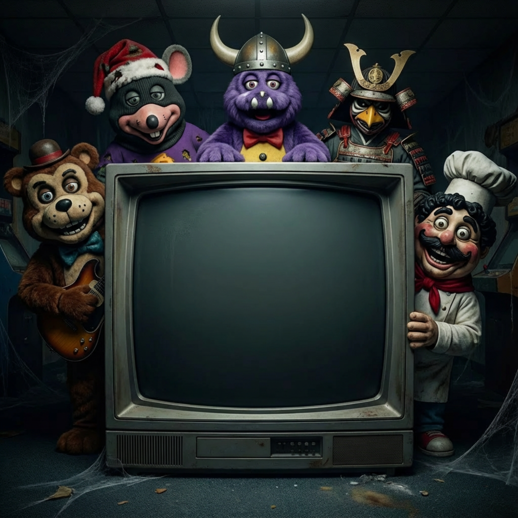 Chunk and the crew gathered around an arcade screen